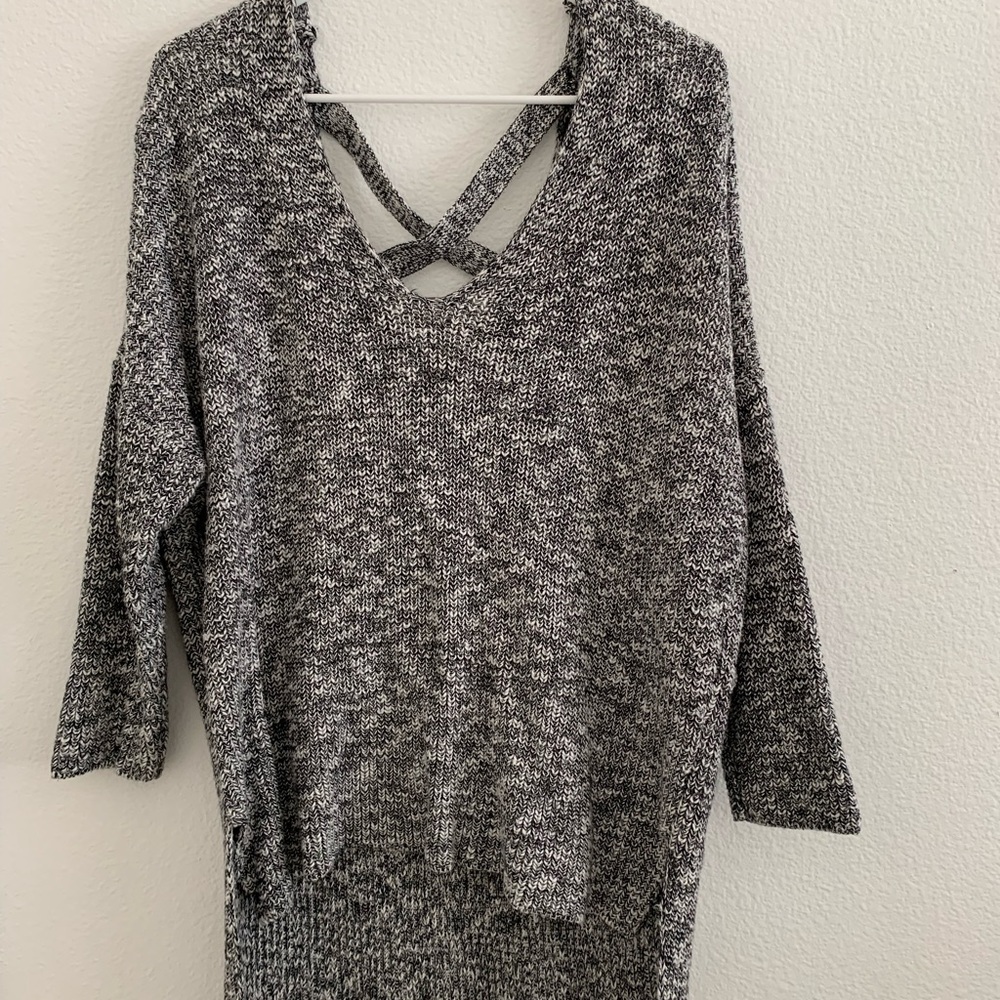 Grey crossed back, off the shoulder sweater